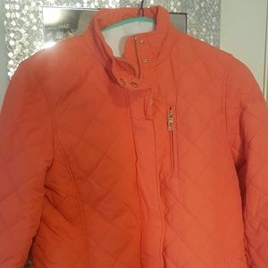 NWT Ralph Lauren Orange Coral Gold Quilted Belted Jacket Coat Size L